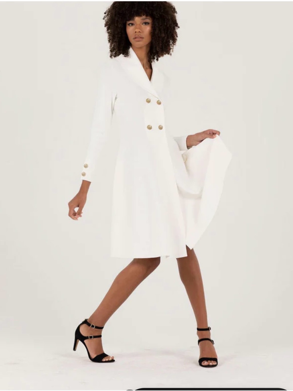 Aleeza Paris Dusty Blue Double-Breasted Long Sleeve Dress With Gold Snaps